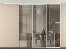 Перегородка Mosaic вдоль стены на потолок 3 створки с синхронным механизмом